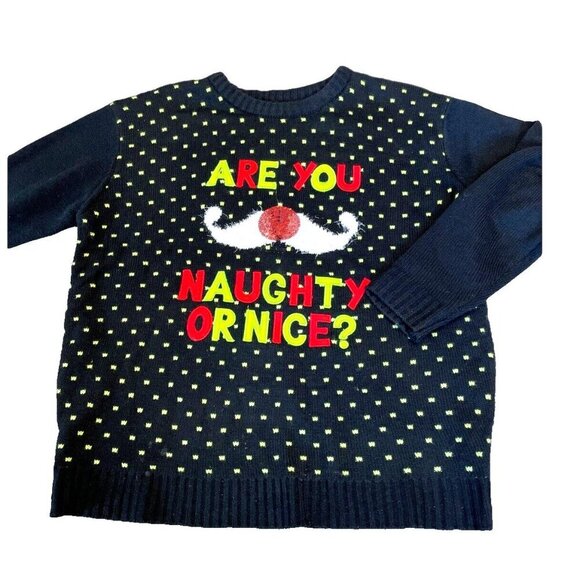 Christmas Ugly Sweater Women X-Large Naughty or Nice Sequins Textured Holiday - Picture 1 of 7